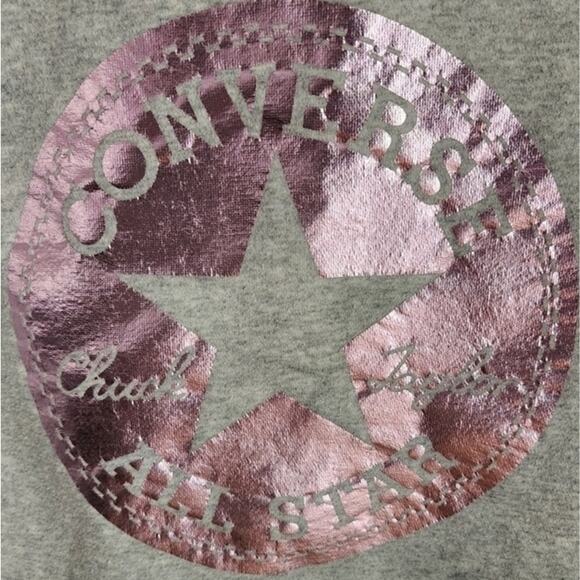Converse Chuck Taylor Girls Foil‎ Graphic Cropped Pullover Hoodie Grey XL - Picture 2 of 14